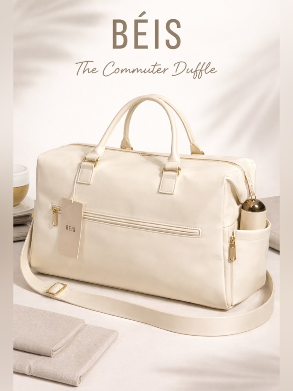 BÉIS The Commuter Duffle in Cream